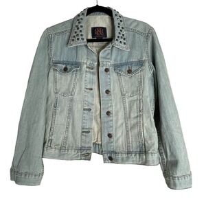 Rock & Republic Hitchhiker‎ Studded Collar Denim Jacket Womens M  Jean Trucker